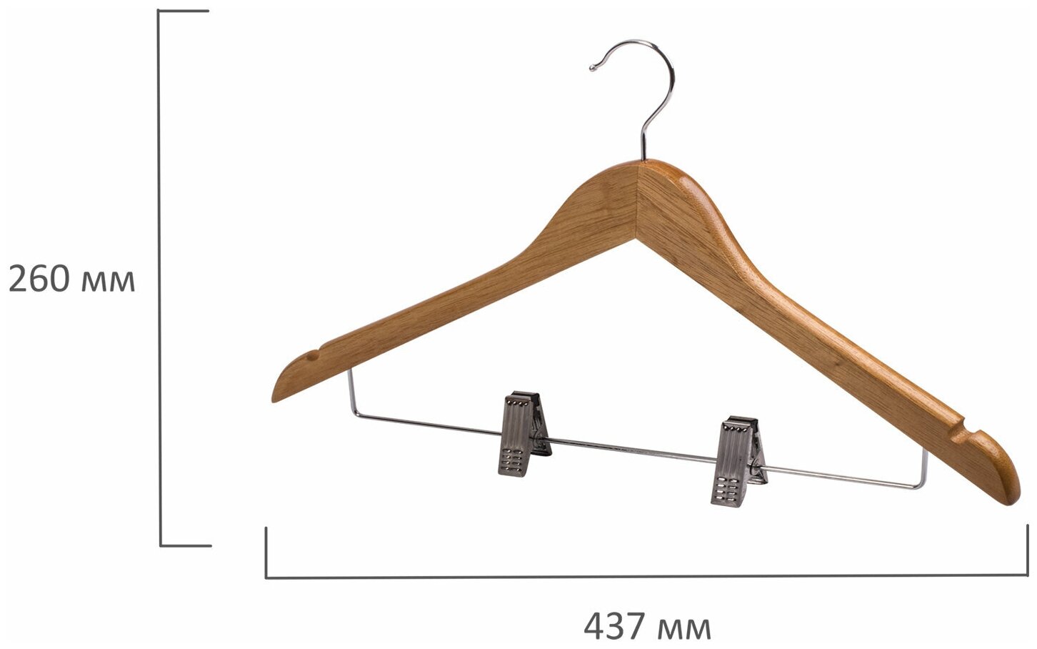 Вешалка-плечики комплект 3шт, деревянные, клипсы для брюк, цвет сосна, 48-50, BRABIX Стандарт 880301 - фотография № 6