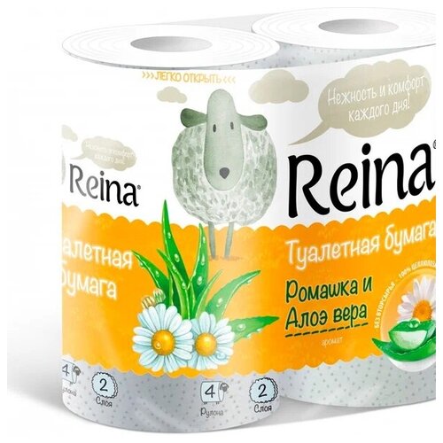 Бумага туалетная Reina Aroma Ромашка и Алоэ вера 2-х слойная, 4 шт.