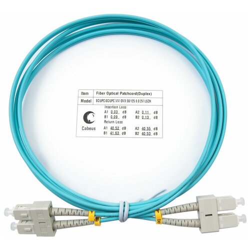 Оптический патч-корд SC-SC Cabeus FOP-50-SC-SC-2m 50/125 (ОМ3) 2 метра кабель lanmaster lan 2sc 2sc om3 1 0 оптический sc sc duplex 50 125 lszh 1m