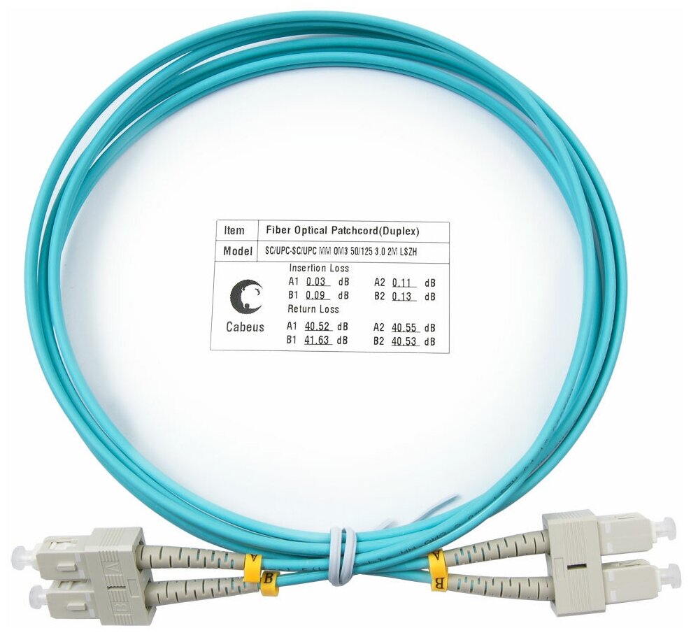 Cabeus FOP-50-SC-SC-2m Шнур оптический duplex SC-SC 50/125 mm OM3 2м LSZH (FOP-50-SC-SC-2m) - фото №1