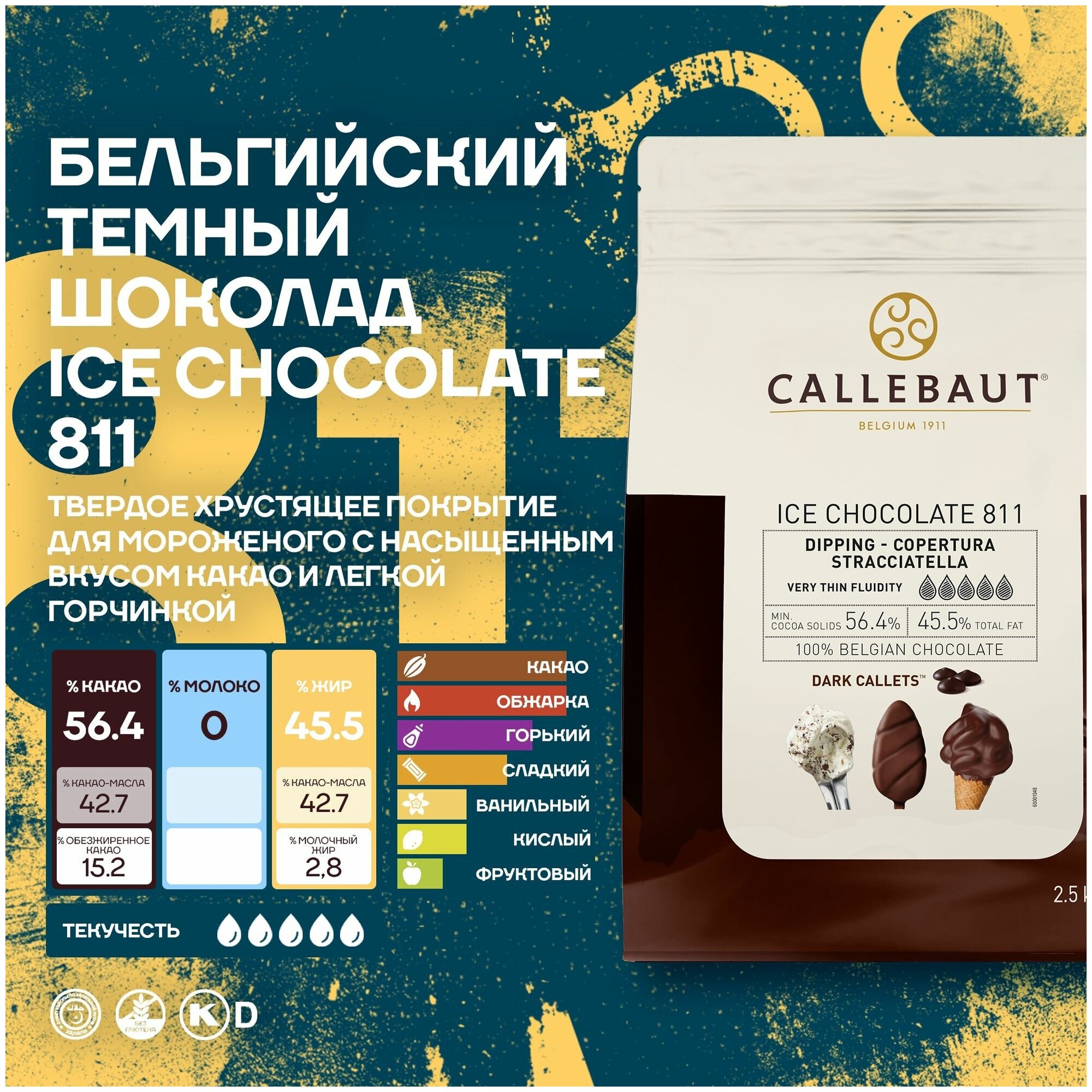 Бельгийский темный шоколад для мороженого Ice Chocolate Dark Callebaut 2,5 кг