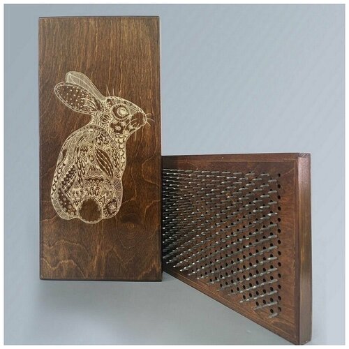 фото Доска садху с динамическими гвоздями, шаг 10мм, цвет венге модель кролик орнамент - 1413 сила души и тела