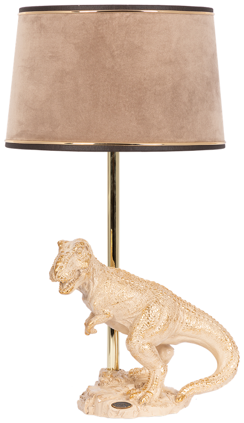 Настольная лампа Bogacho Динозавр Тирекс кремовая с абажуром коричневого цвета из велюра ручная работа