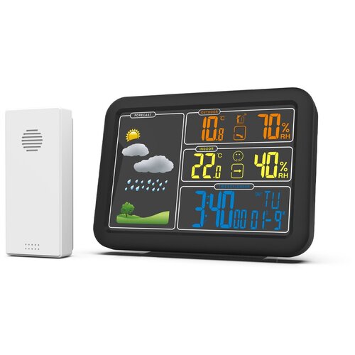Метеостанция с часами будильником и беспроводным уличным датчиком RITMIX CAT-340 BLACK 299000₽