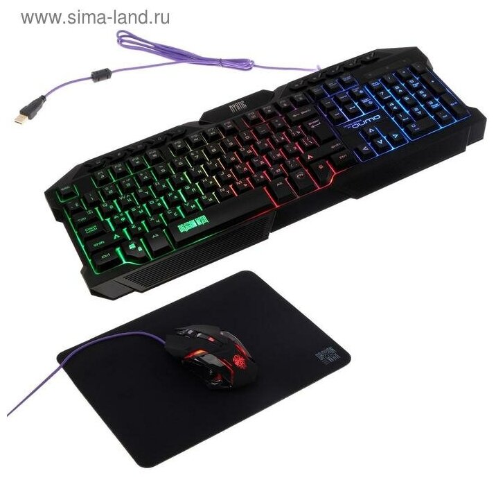Комплект клавиатура и мышь Qumo Mystic K58/M76. проводная. мембранная. 3200 dpi. USB.чёрный 5296886