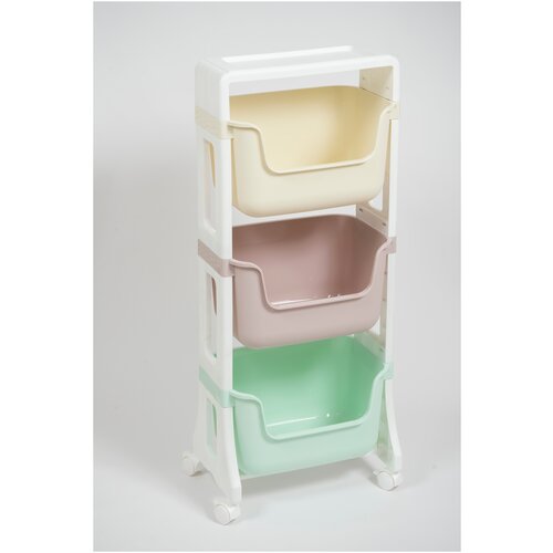 Этажерка на колесиках Джуниор 3 яруса, цвет микс / детский пластиковый органайзер для хранения / подставка напольная на колесах для кухни и ванной