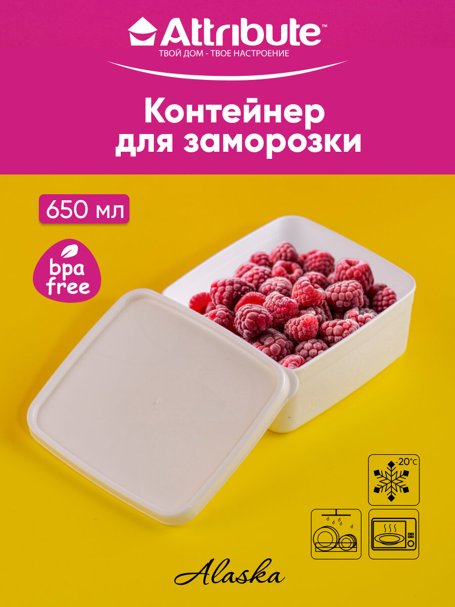 Контейнер для заморозки, 0.65л, ALASKA, пластик, цвет белый