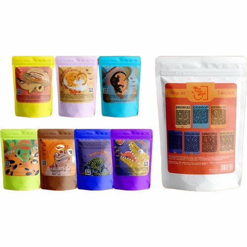 KG Lab Набор диет для гекконов 7 упаковок х 20 гр Кейт Геккос Лаб Набор полнорационных кормов от Kates Geckos Lab для фруктоядных рептилий в индивидуальных упаковках по 20г 2700₽