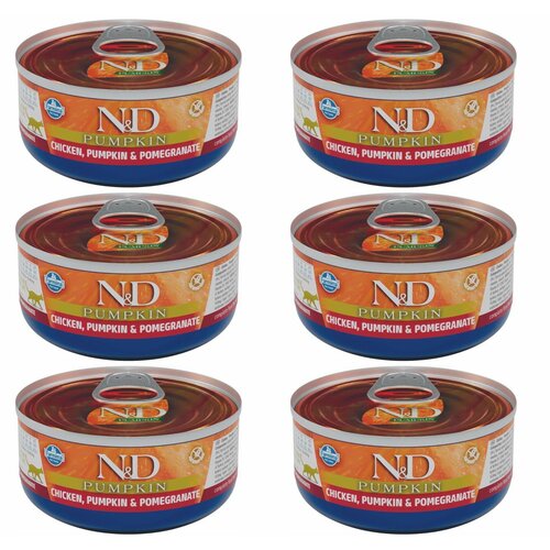 Farmina Влажный корм Консервы N&D PUMPKIN для кошек курица и гранат с тыквой , 70 грамм, 6 штук