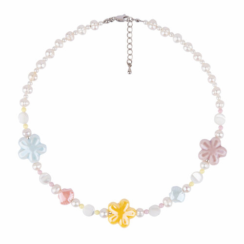 Чокер Oh Mary Did, перламутр, жемчуг Swarovski синтетический, керамика, жемчуг пресноводный культивированный, длина 36 см, серебристый