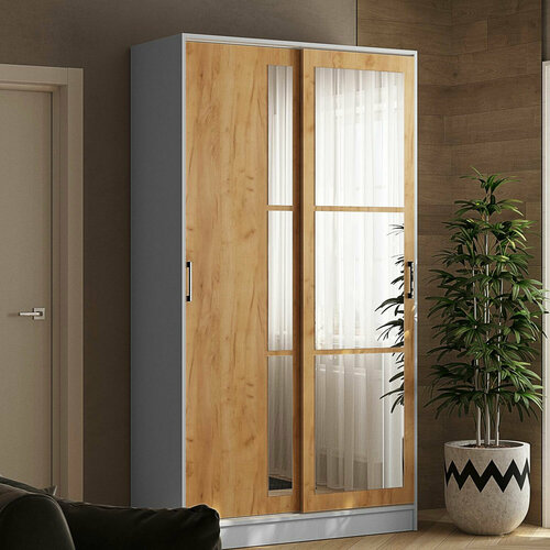 Шкаф-купе для одежды, ЛДСП,120х220 см, белый/дуб крафт золотой, Стиль-2