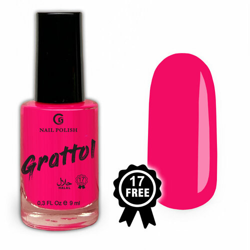 фото Grattol color nail polish mad pinky red - лак для ногтей, розовый неоновый, без лампы, 17free, халяль, 9 мл