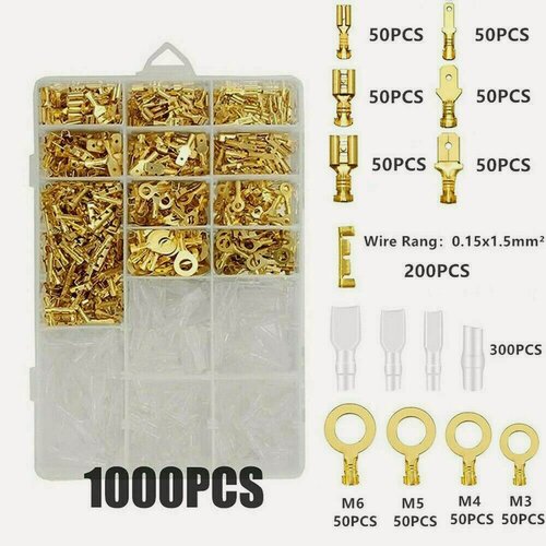 Изображение товара Клеммы обжимные для проводов, набор кабельных наконечников 1000 шт. № размера 2.8мм, 4.8мм, 6.3мм