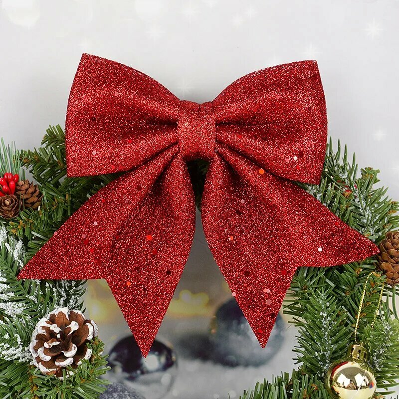Красный Рождественский бант из ткани Red Christmas Bow 21x18cm