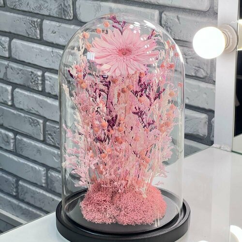 «Нежная Душа» композиция из крупноцветковой розовой герберы - живет 5 лет! 29 см