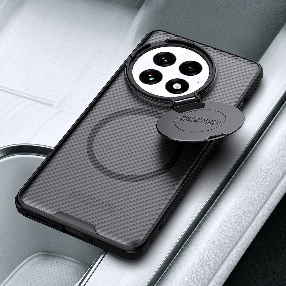 Чехол прозрачный тонированный (Transparent Black) от Nillkin с металлической крышкой и MagSafe на OnePlus 13, серия CamShield Prop Magnetic Case — фото 1