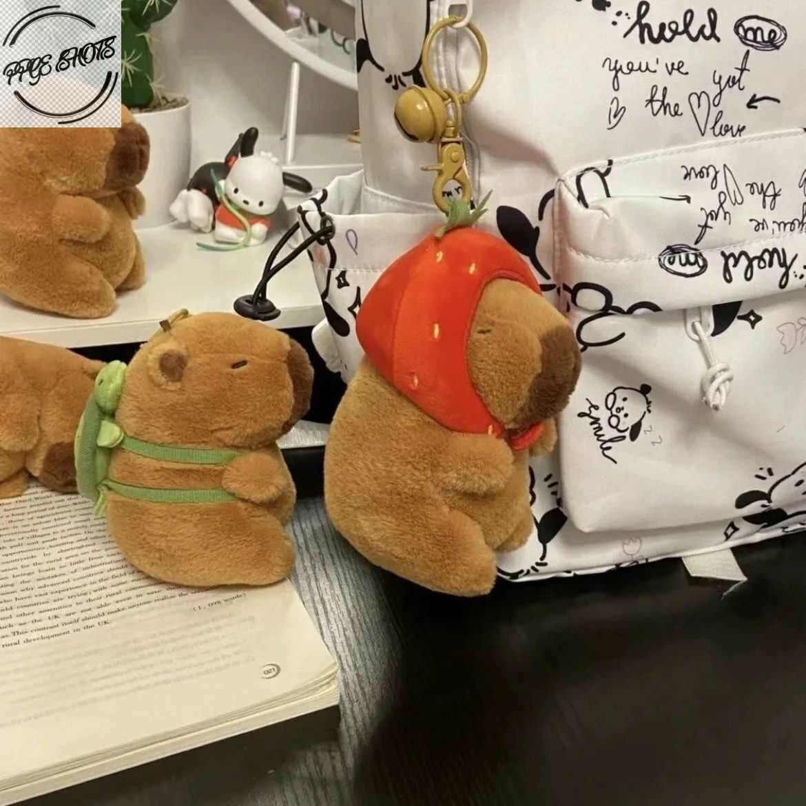 Мягкая игрушка, брелок капибара, 10 см, с клубникой на голове, плюшевая меховая игрушка, брелок на ключи, сумку, рюкзакe-shop — фото 1