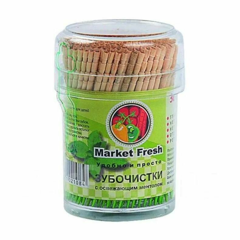 Картинки Market Fresh Зубочистки деревянные с освежающим ментолом, 300 шт, 6 уп