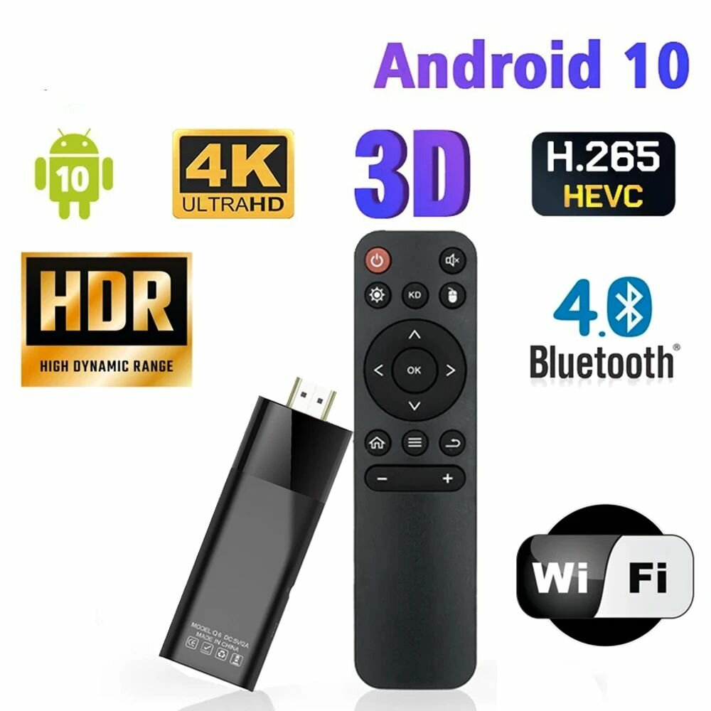 Смарт-ТВ-палка Q6 Андроид 10 двойной Wi-Fi 4K HDR10 мини-телевизор Android 10.0 Смарт-ТВ-бокс 1 ГБ 8 ГБ медиаплеер