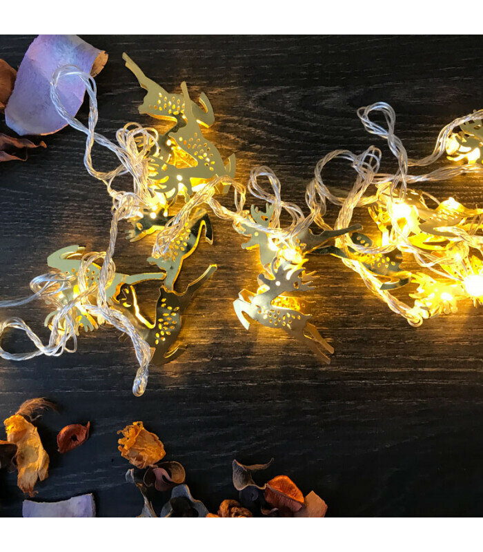Новогодняя гирлянда Олень. Длина 4 м. 16 фигурок. IP44. 220В. Цвет свечения: Теплый белый