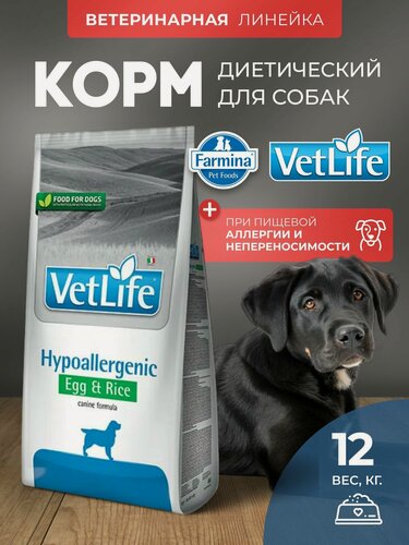 Изображение товара Cухой корм для собак Farmina Vet Life 12кг гипо яйцо С рисом, гипоаллергенный, при пищевой аллергии