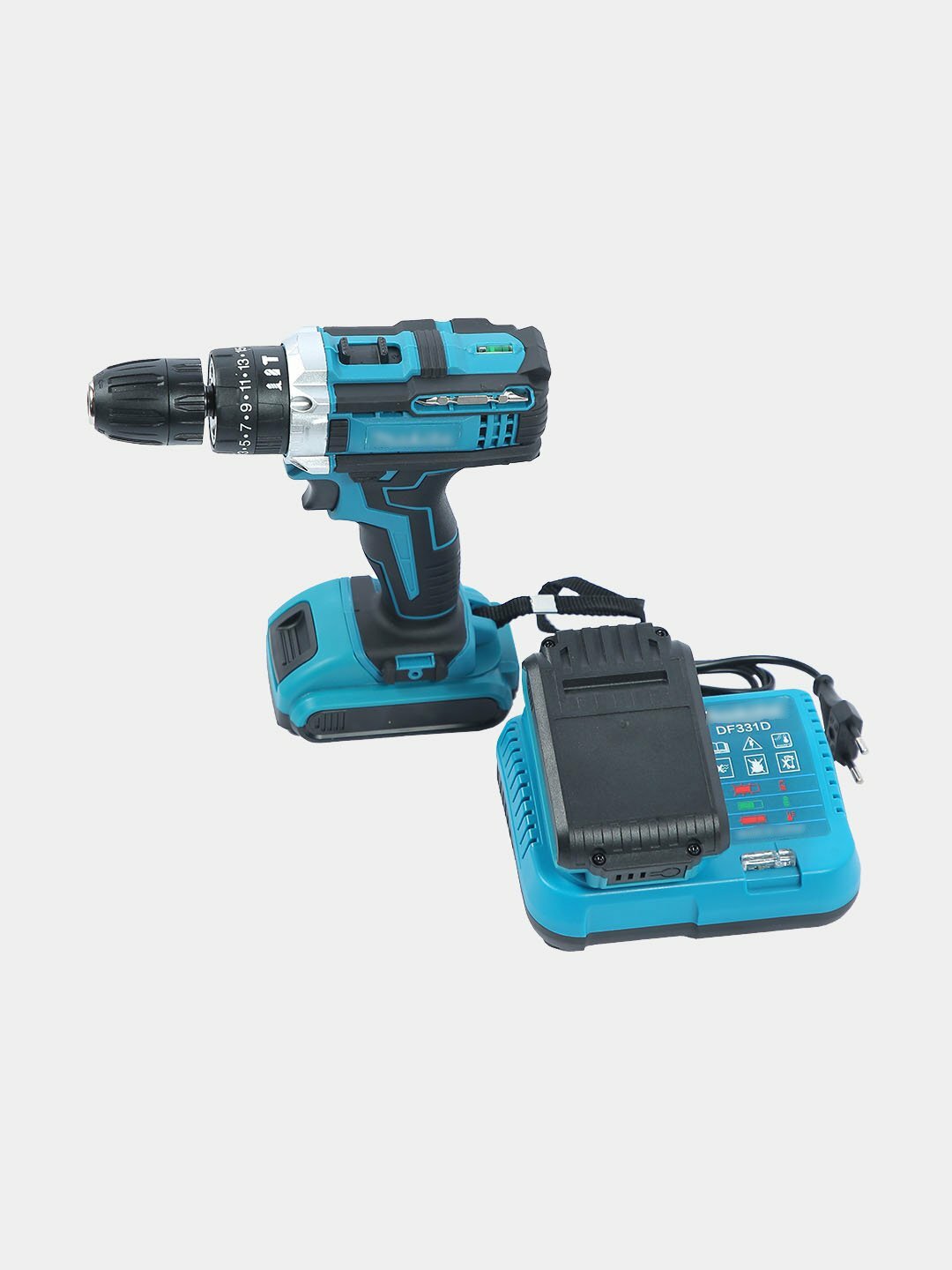 Ударный шуруповерт с набором из 54 инструментов, с лампой точечной подсветки, 2 аккумулятора — фото 1