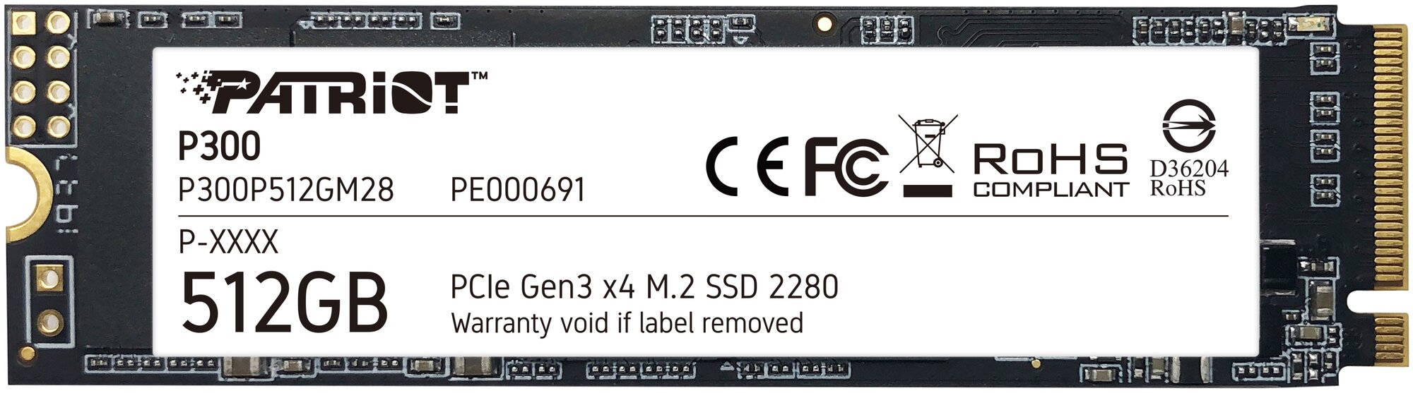 Накопитель SSD Patriot 512Gb PCI-E NVMe M.2 2280 P300 (P300P512GM28)