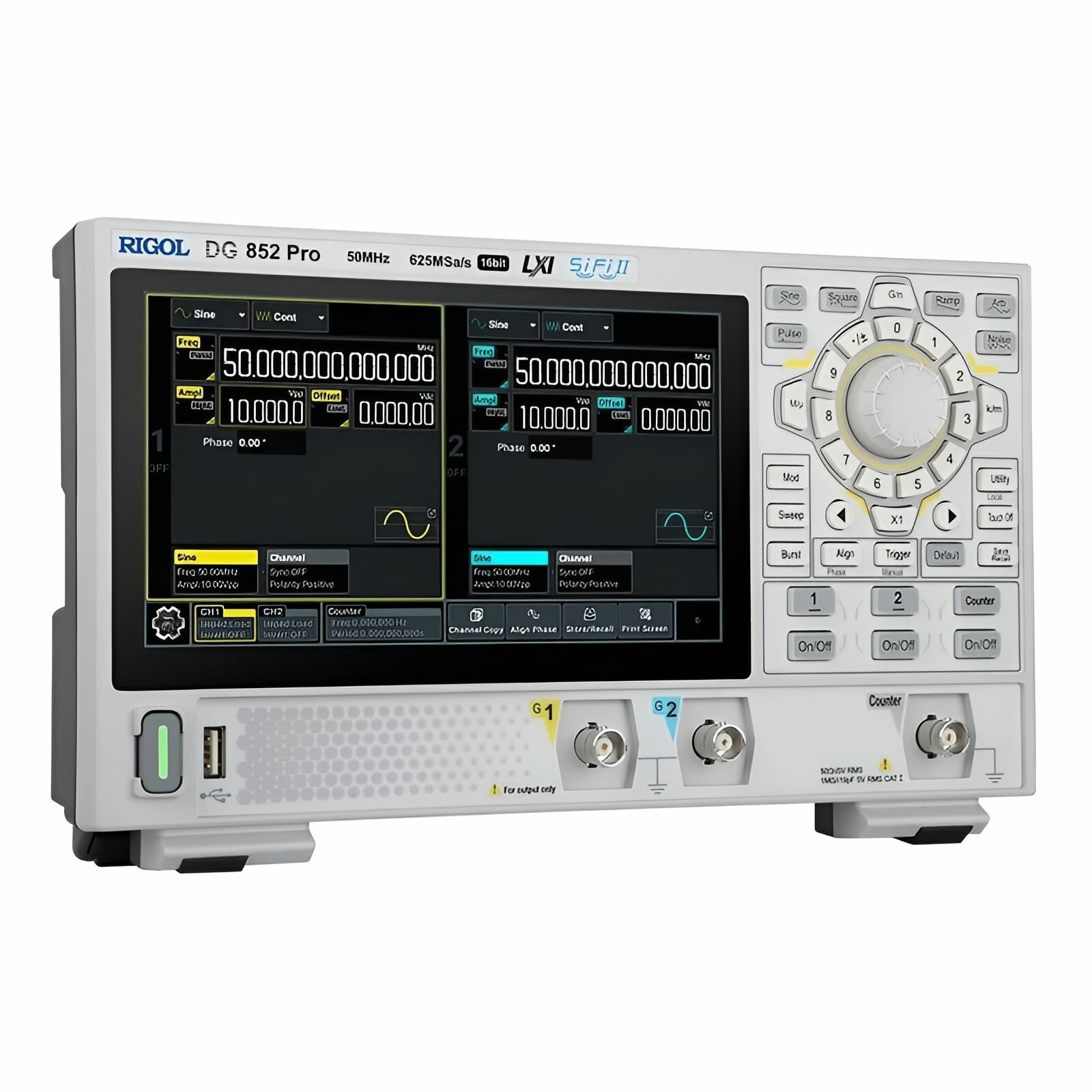 Rigol DG852 Pro с функцией 50 МГц / Генератор сигналов произвольной формы, 1-канальный цветной сенсорный экран TFT с диагональю 7 дюймов