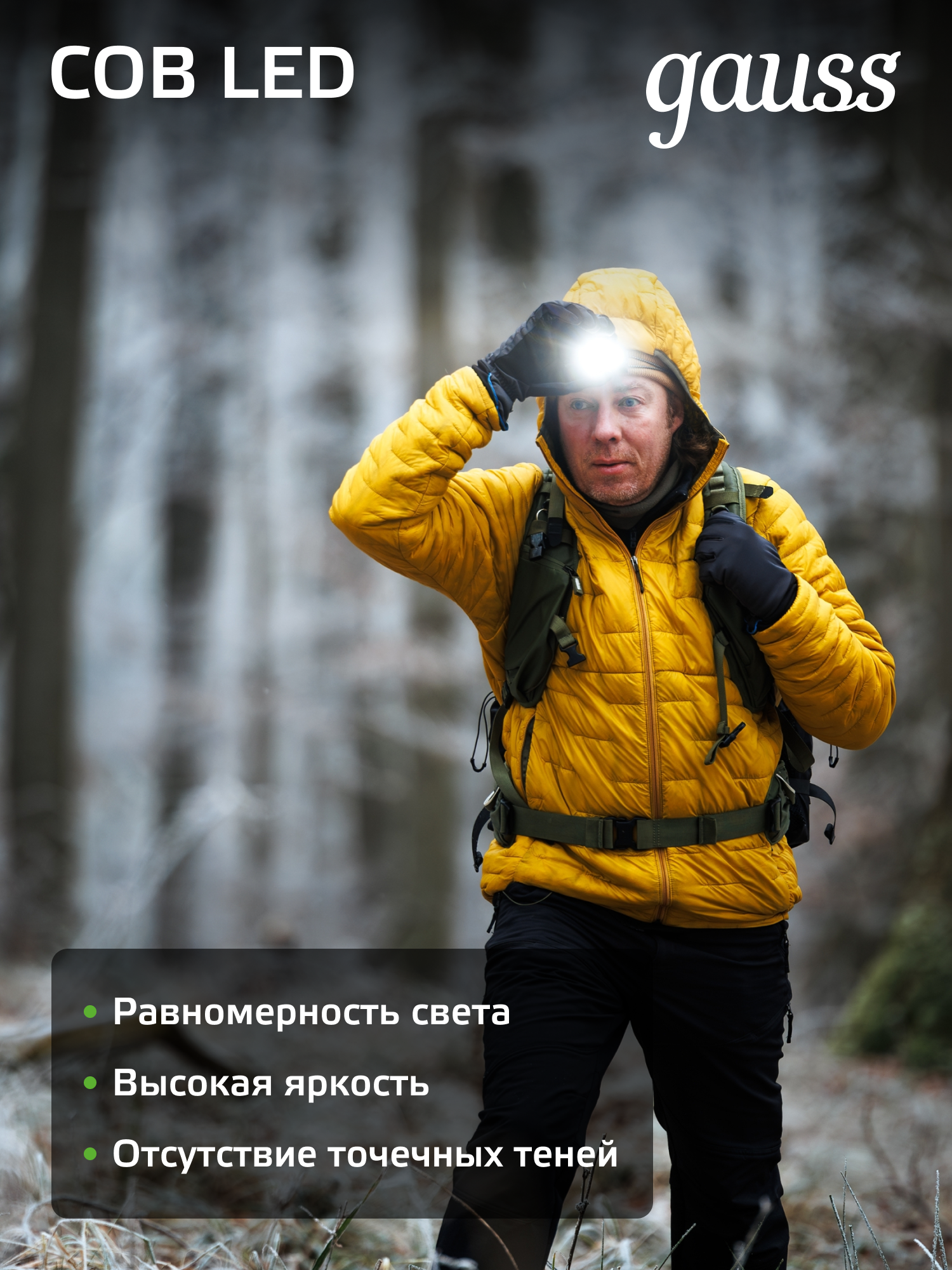 Фонарь налобный LED 1W 100lm 3xAAА Gauss — фото 1