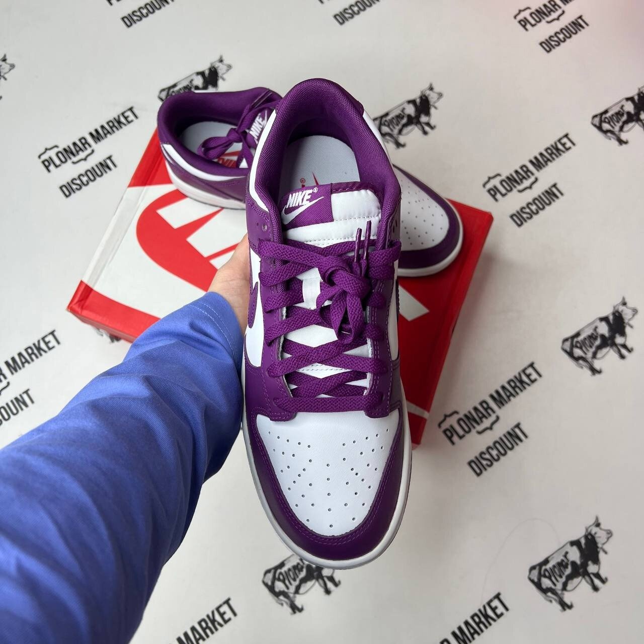 Кроссовки NIKE Dunk Low, размер 42,5 eu / 9 US / 27 см, белый/фиолетовый — фото 1