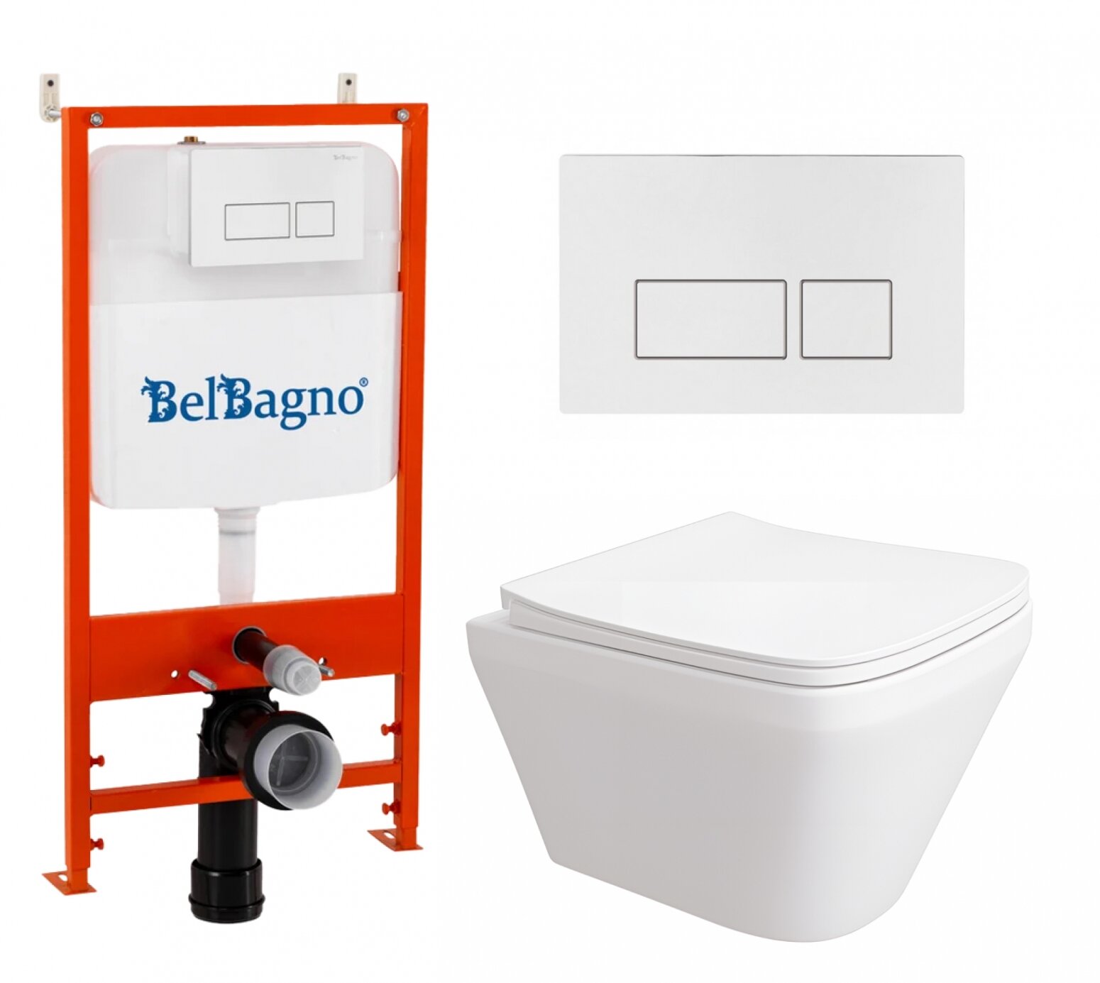 Комплект 3 в 1 инсталляция BelBagno BB026/BB042BL + Унитаз подвесной Enio Vicino EN9170544 + кнопка белая глянцевая