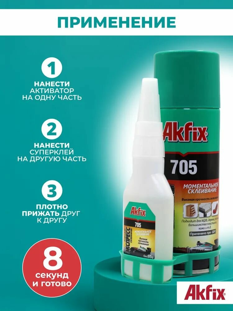 Универсальный двухкомпонентный клей Akfix 705 65 гр+200 мл