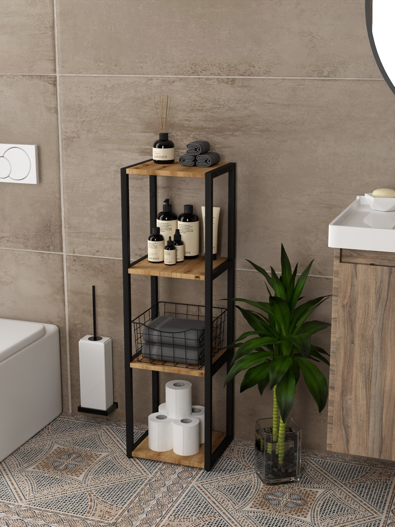 Полка IamLoft напольная ЛДСП/металл максимальная нагрузка 80 кг цвет ясень светлый