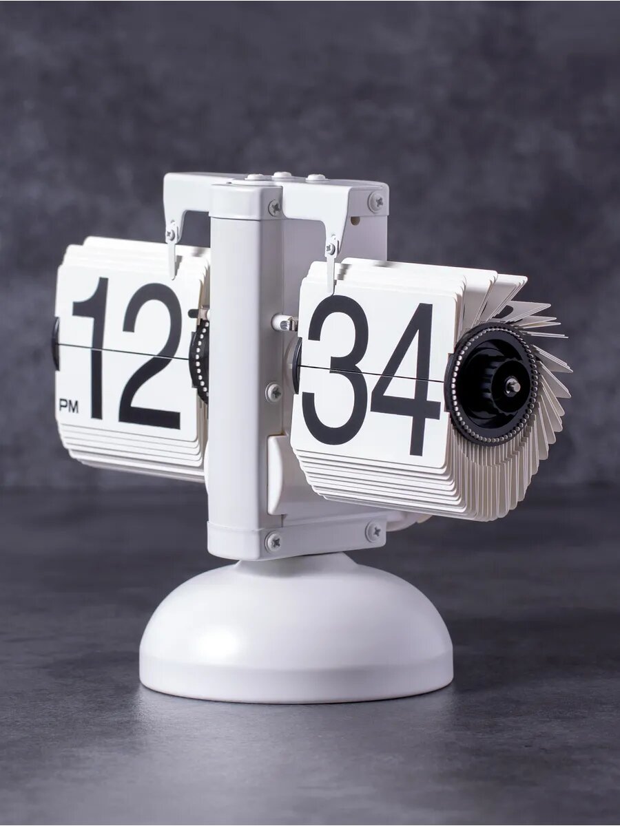 Перекидные часы Flip Clock, настольные, электронные, металл, белые — фото 1