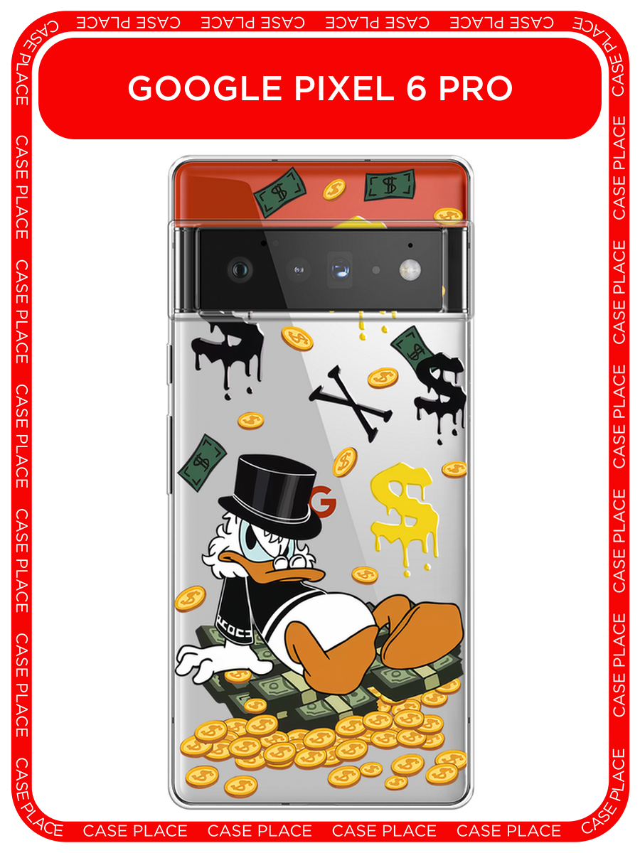 Чехол на Google Pixel 6 Pro / Гугл Пиксель 6 Pro с принтом Скрудж Макдак среди денег, прозрачный