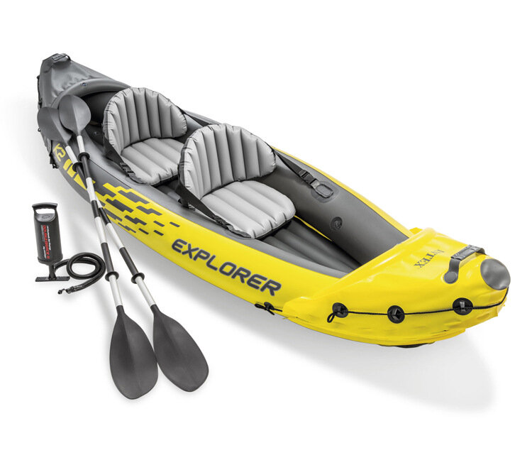 Надувная лодка INTEX Explorer-K2, двухместная, с насосом и веслами, жёлтая
