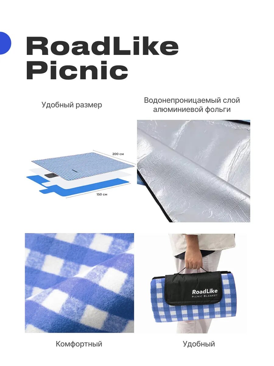 Коврик для пляжа и пикника складной непромокаемый 150х200 Roadlike, голубой — фото 1