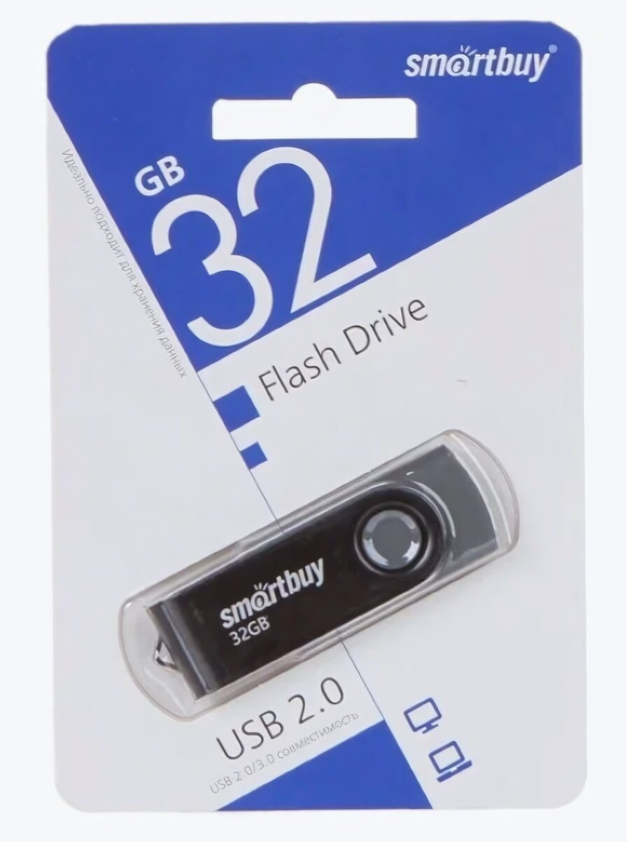 Флеш-накопитель Smartbuy Twist, 32Gb, USB 2.0/3.0, черный, металлический корпус