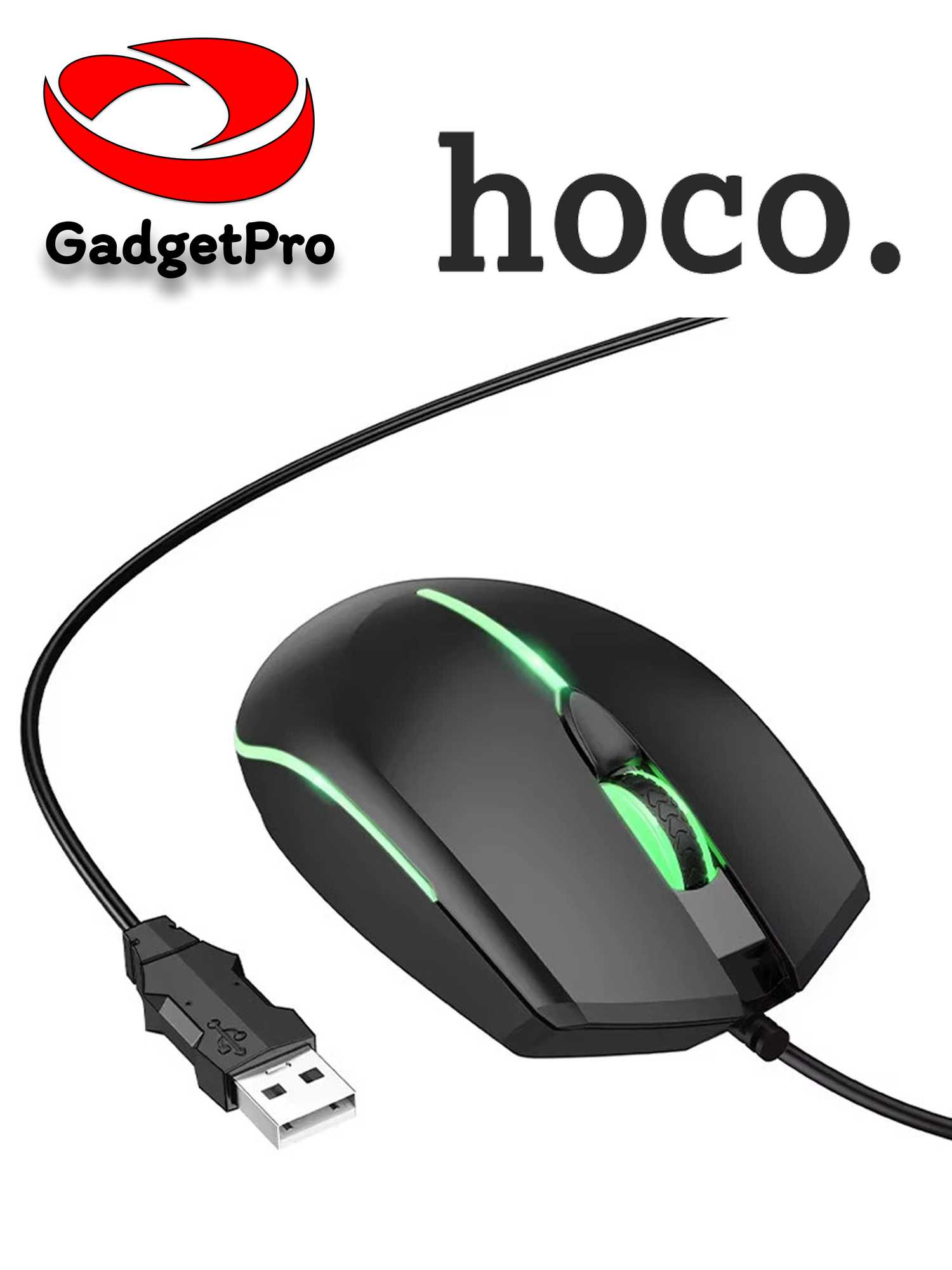 Игровая проводная мышь Hoco GM37, оптическая, 3200 DPI, RGB-подсветка, USB, эргономичная, 6 кнопок — фото 1
