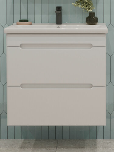 Изображение товара Тумба подвесная SanStar Адель 70 с раковиной Миранда 70 (комплект) для ванной комнаты, белая