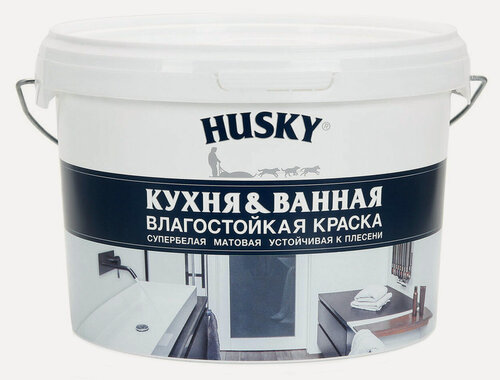 Изображение товара Краска Husky для кухонь и ванных комнат белая 2,5 л влагостойкая