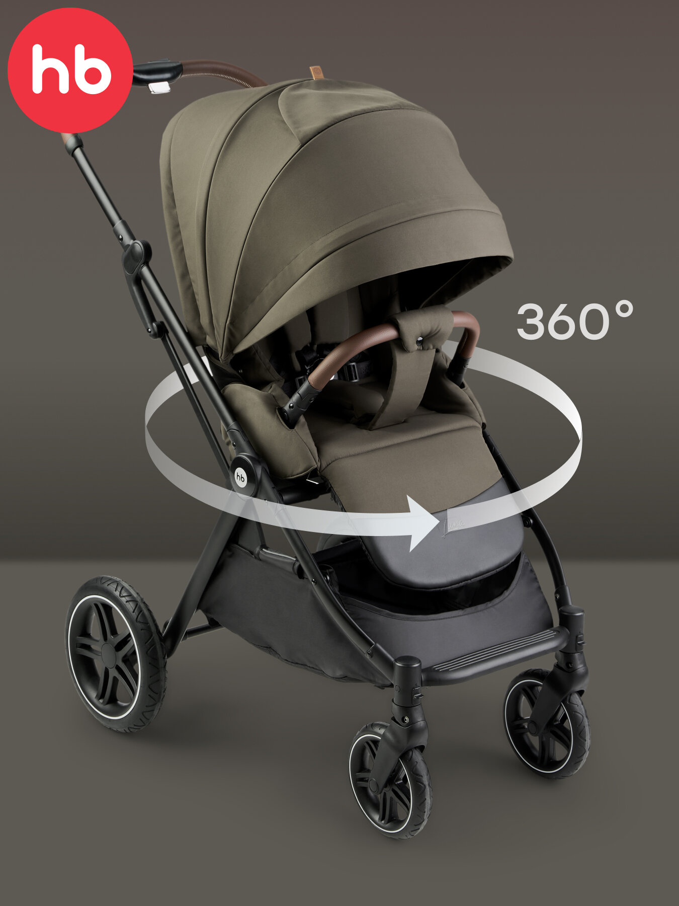 Коляска прогулочная детская Happy Baby Luna 360, реверсивный блок 360 градусов, темно-оливковая