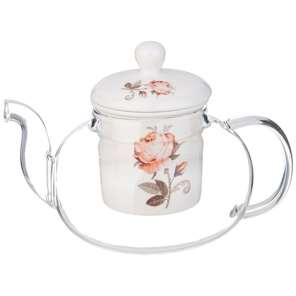 Чайник заварочный стеклянный 065л с фарфоровым ситом 