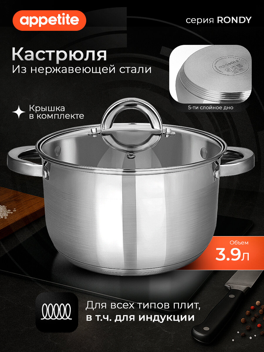 Кастрюля нержавеющая Rondy 39 л TM Appetite