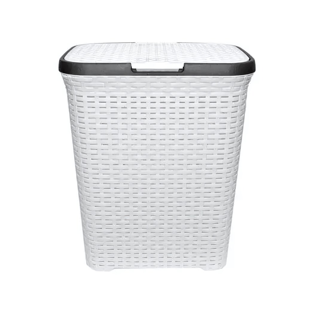 Корзина для белья 60л с крышкой пластик белая вентиляционные отверстия
