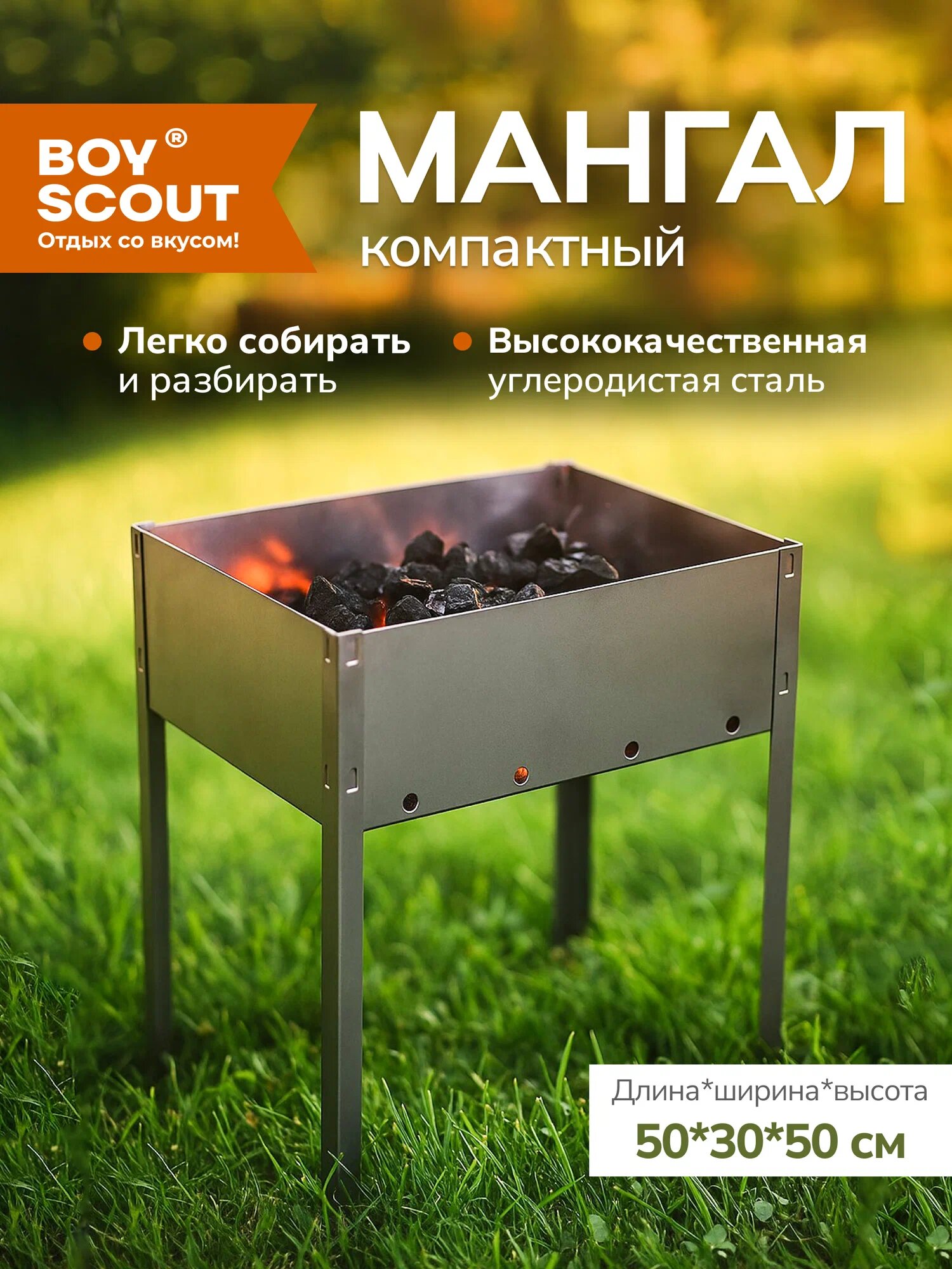 Мангал сборный BoyScout, 50 * 30 * 50 см, без шампуров, из стали