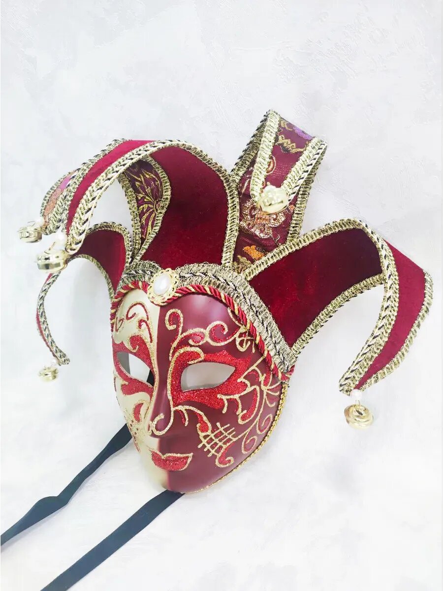 Маска Сфера "Венецианская", пластик/текстиль, на Новый год, завязки, бордовая — фото 1