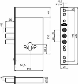 Замок врезной Лазурит 1.01.03.0.0 Эльбор — фото 1