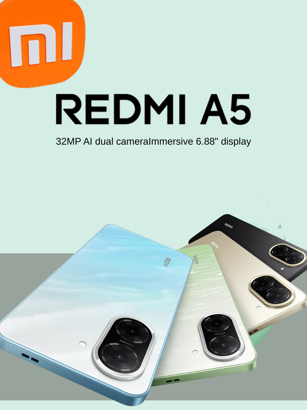 Смартфон Xiaomi Redmi A5 4GB 128GB, дисплей 6.88" IPS, 32mp камера, 5200 mAh, Черный