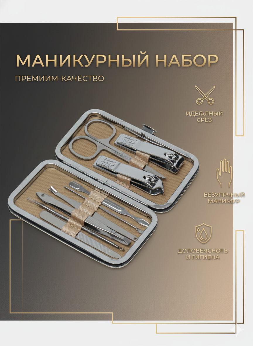 Профессиональный набор для маникюра и педикюра — 9 предметов для ухода за ногтями красний